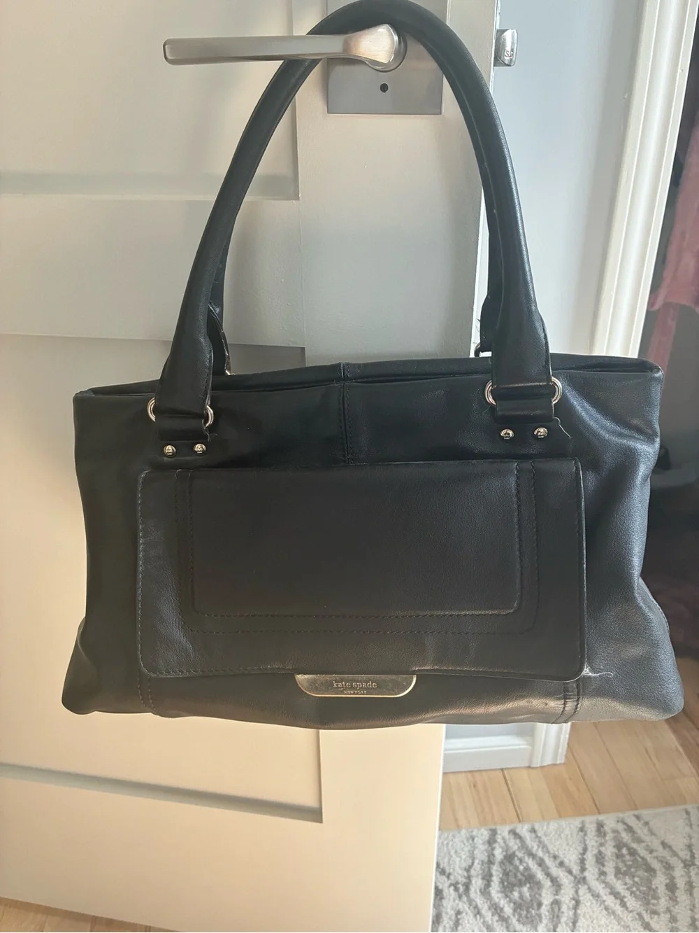 Kate Spade Black Leather Shoulder Bag with Front Pocket